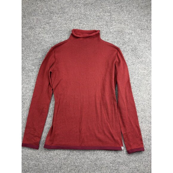 Title Nine Mock Neck Shirt Womens Medium Burgundy Stripe Long Sleeve Stretch - Picture 1 of 7